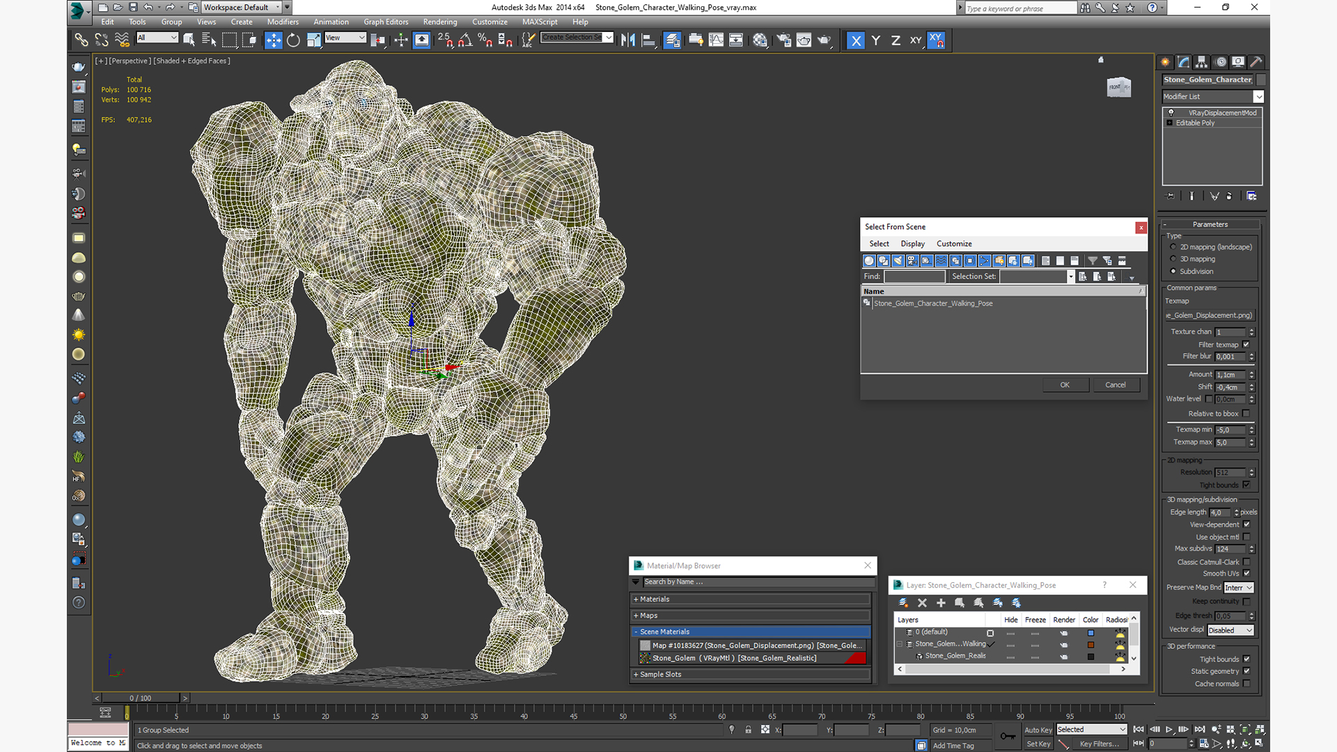 Stone Golem Character Walking Pose 3D model