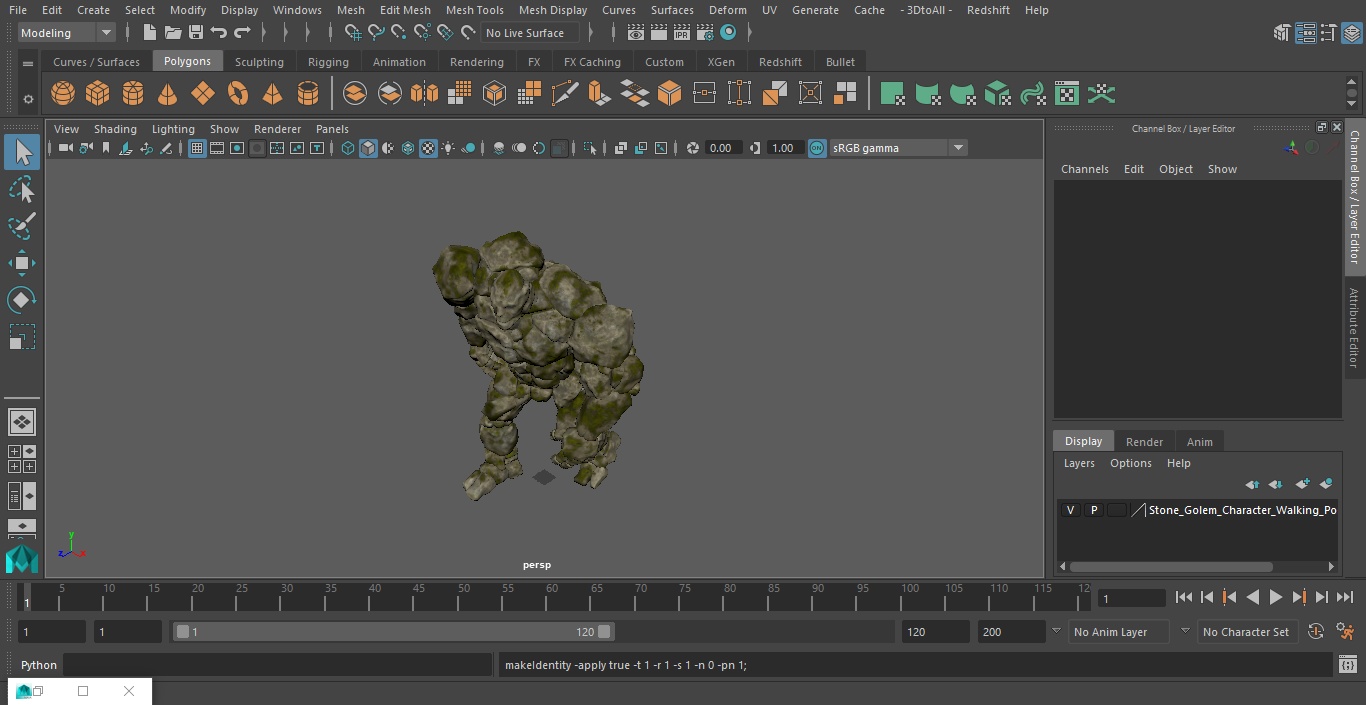 Stone Golem Character Walking Pose 3D model