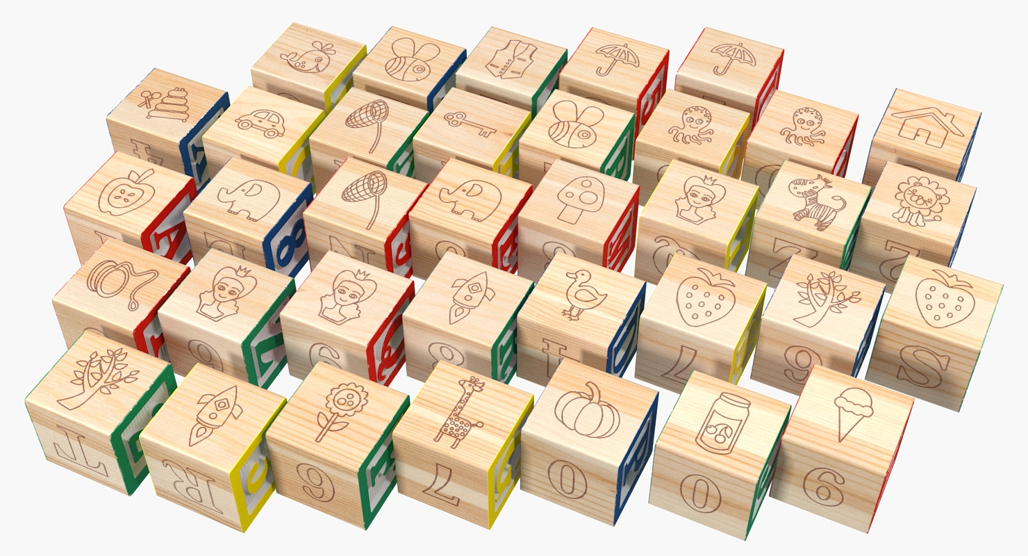 Baby Alphabet Wooden Blocks 3D