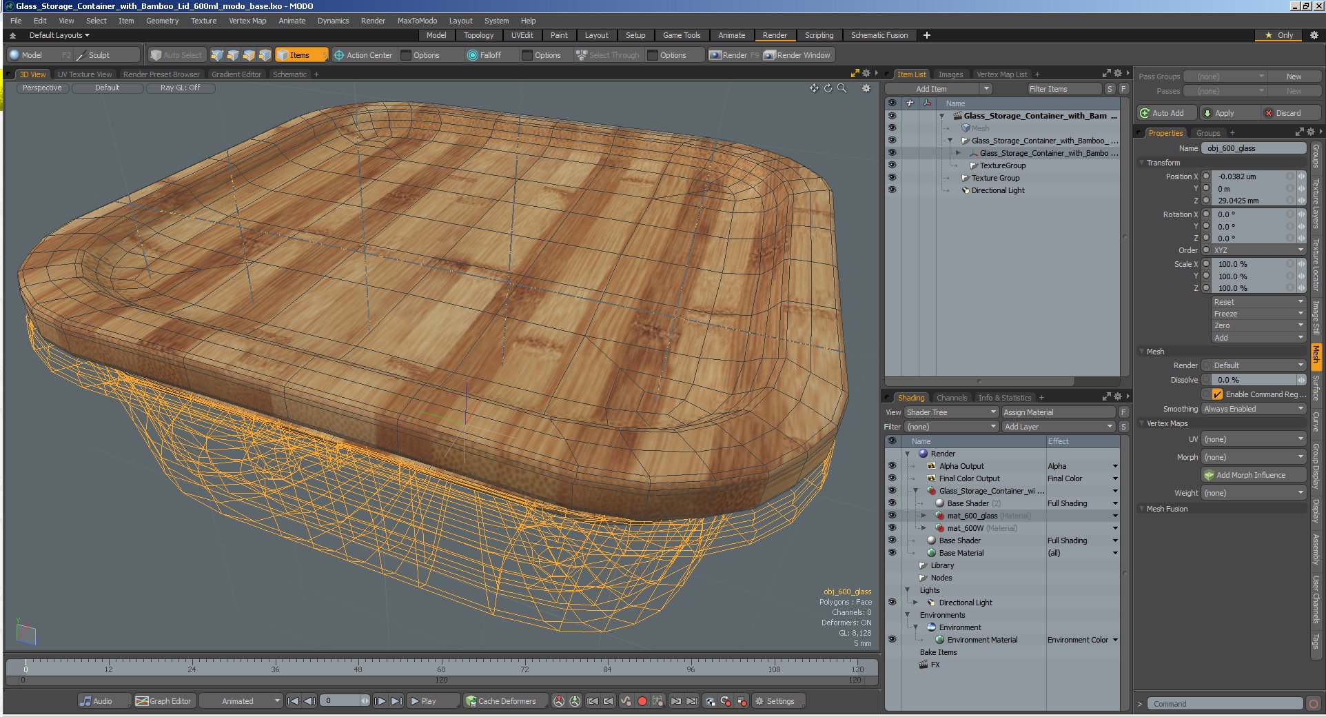 3D model Glass Storage Container with Bamboo Lid 600ml