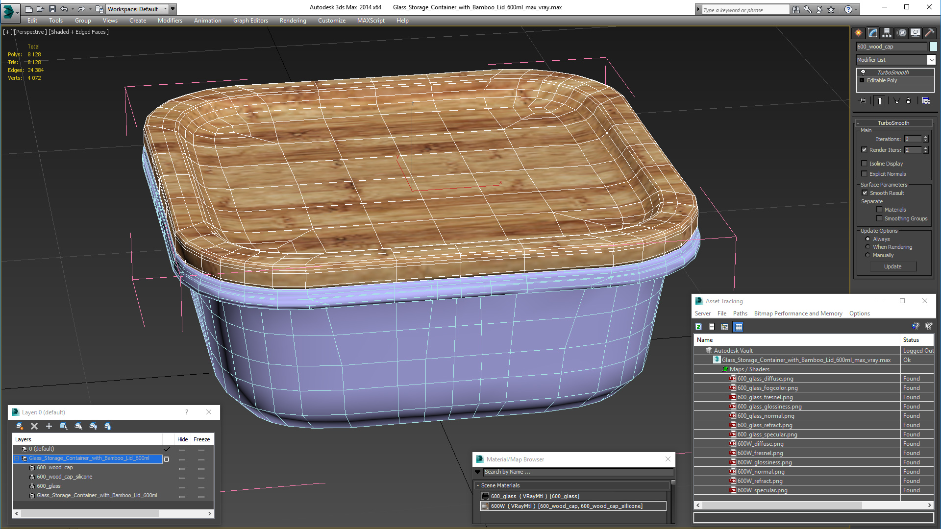 3D model Glass Storage Container with Bamboo Lid 600ml