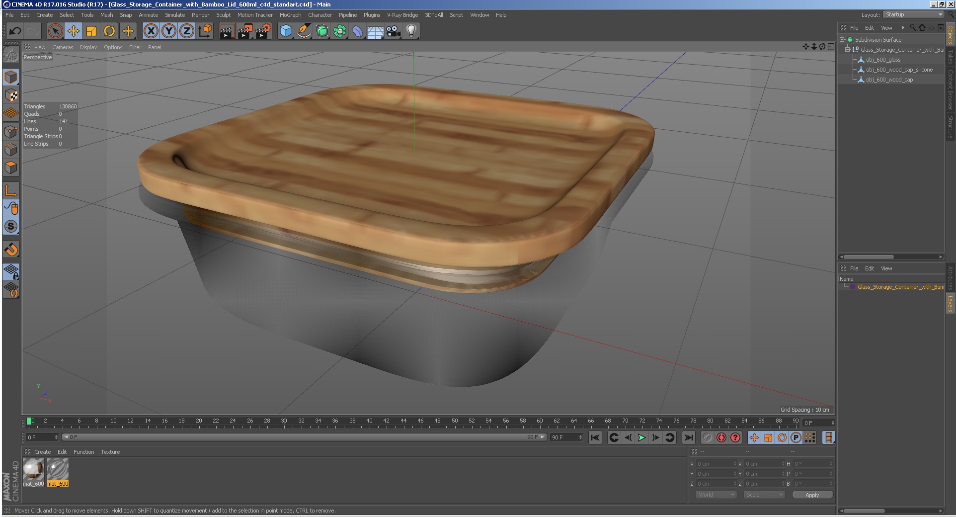 3D model Glass Storage Container with Bamboo Lid 600ml