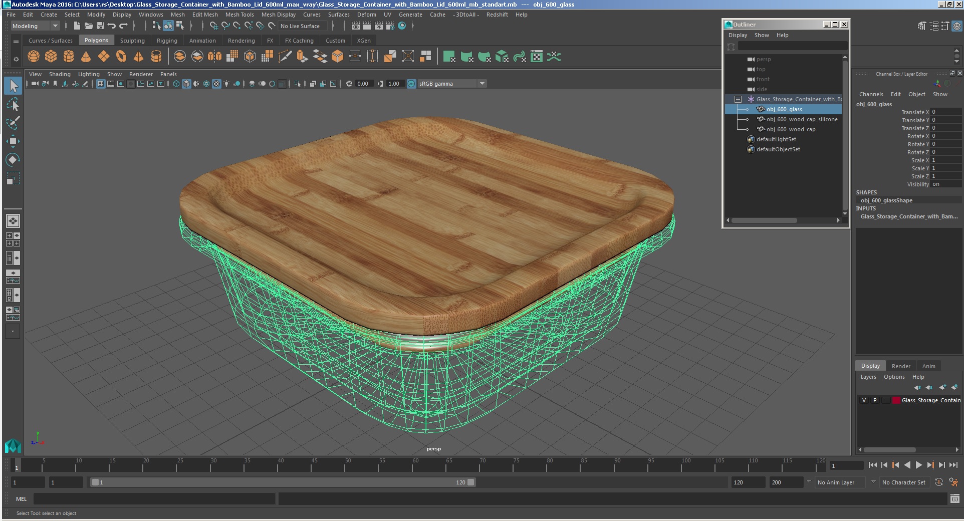 3D model Glass Storage Container with Bamboo Lid 600ml
