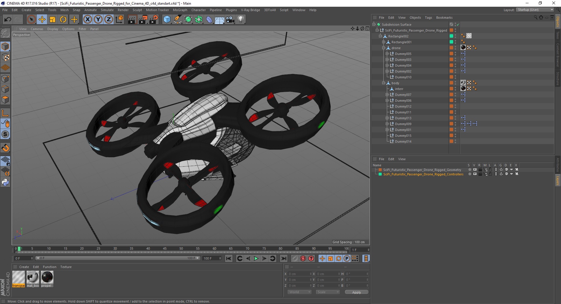 3D SciFi Futuristic Passenger Drone Rigged for Cinema 4D model