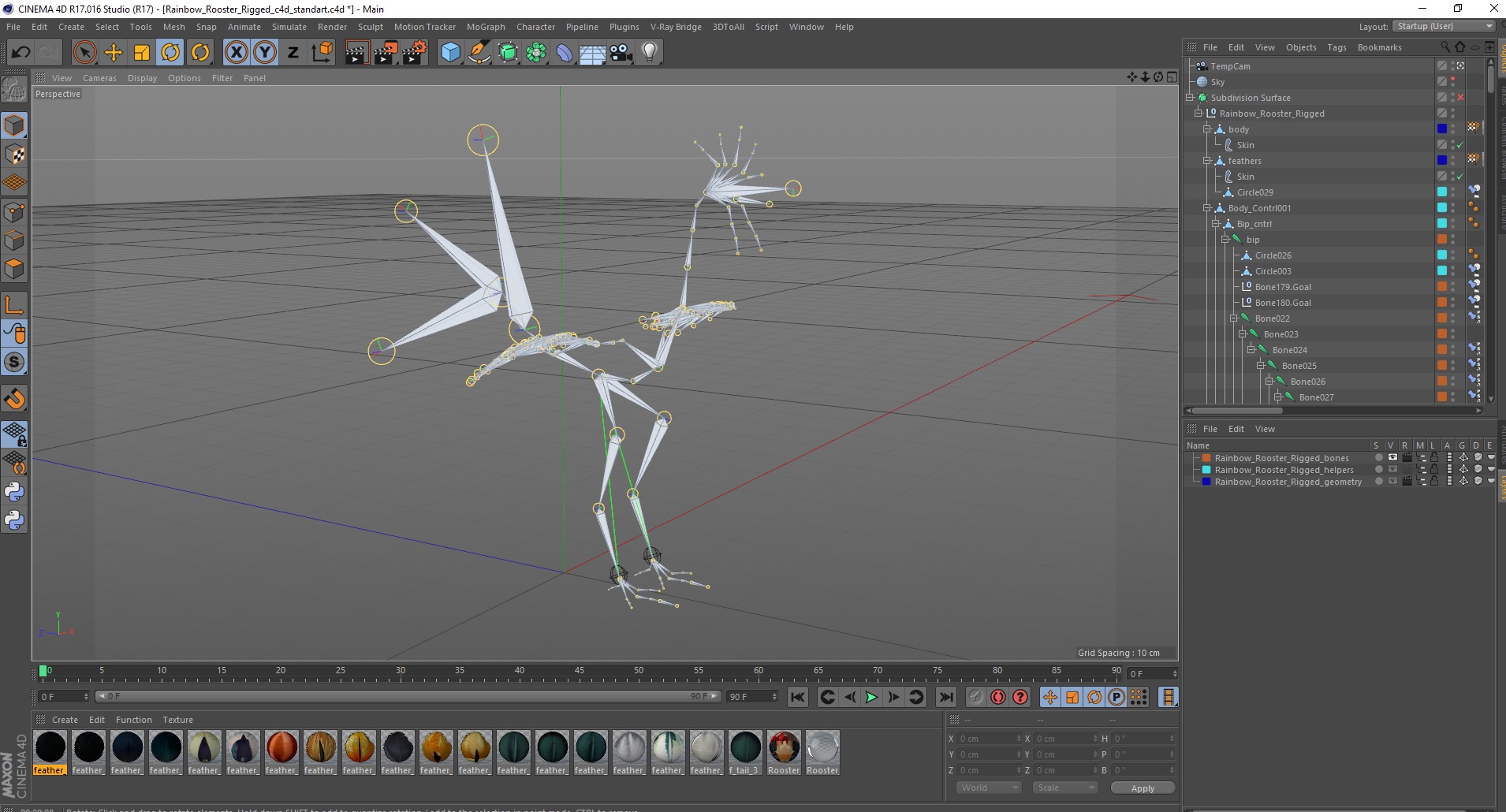 3D Rainbow Rooster Rigged for Cinema 4D