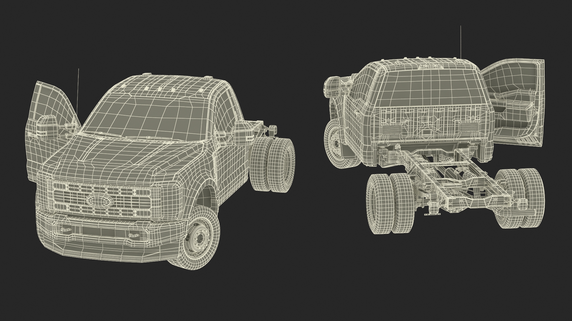 Ford Super Duty F-550 Lariat 2023 Bare Chassis White Rigged 3D model