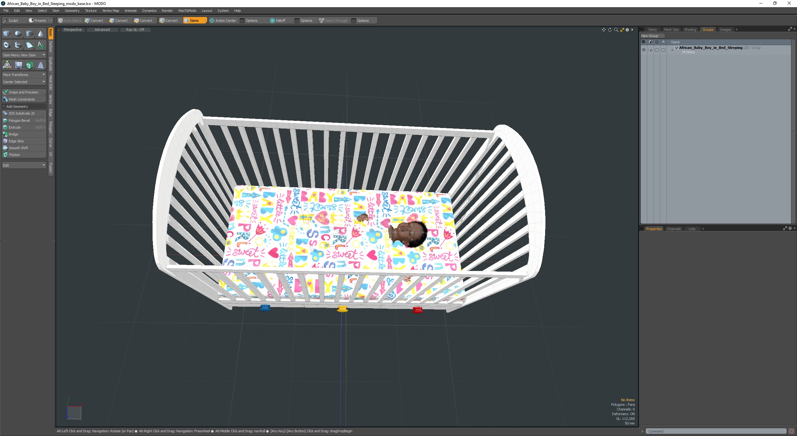African Baby Boy in Bed Sleeping 3D