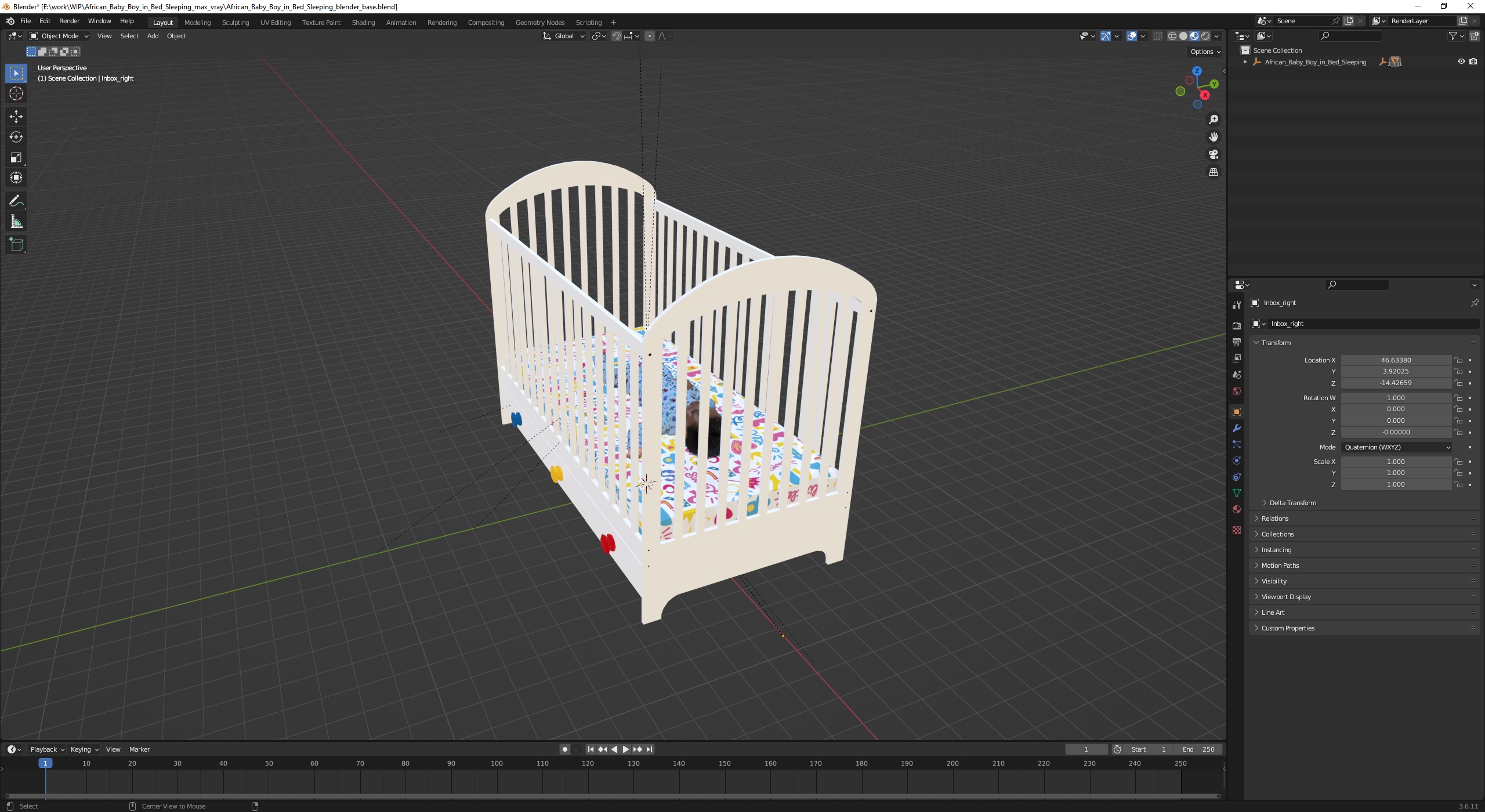 African Baby Boy in Bed Sleeping 3D