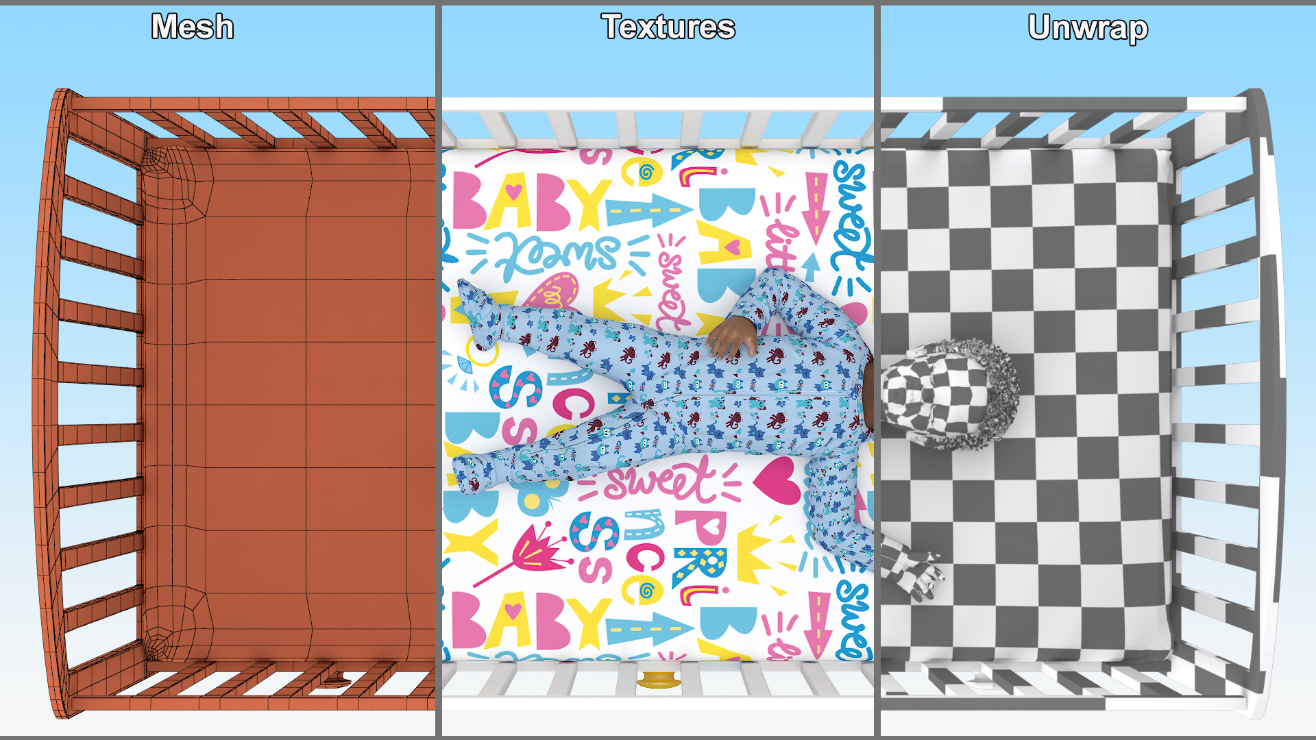 African Baby Boy in Bed Sleeping 3D