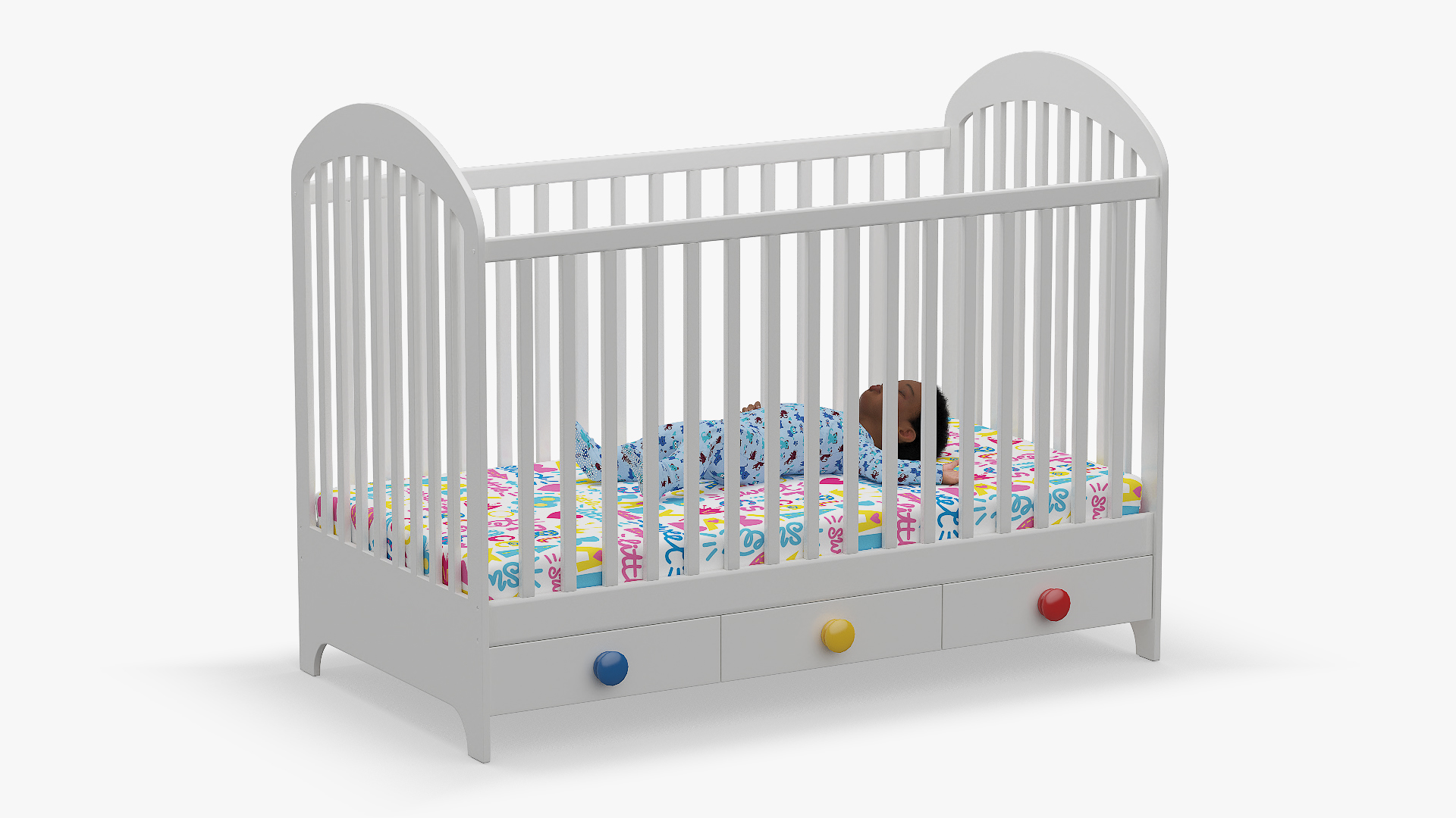 African Baby Boy in Bed Sleeping 3D