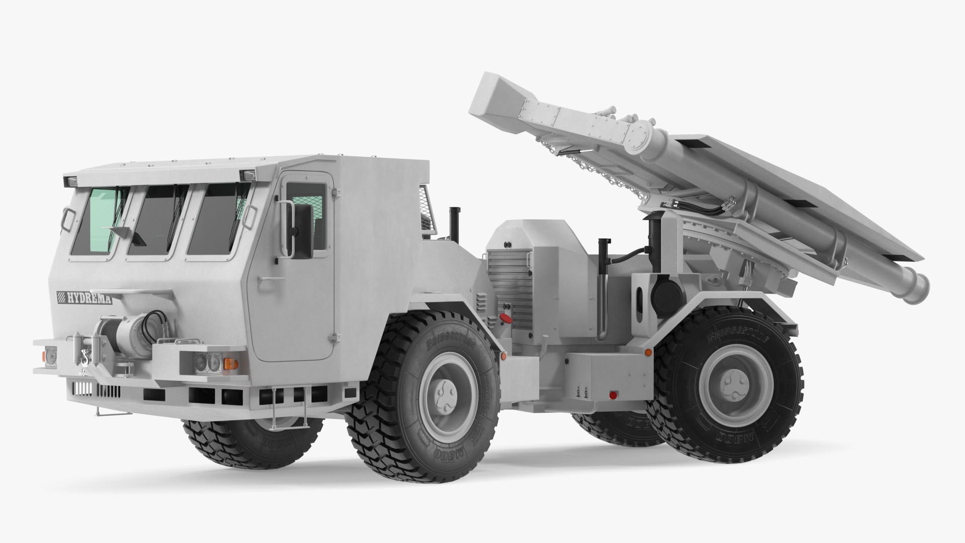 3D White Mine Clearing Vehicle Hydrema 910 Rigged