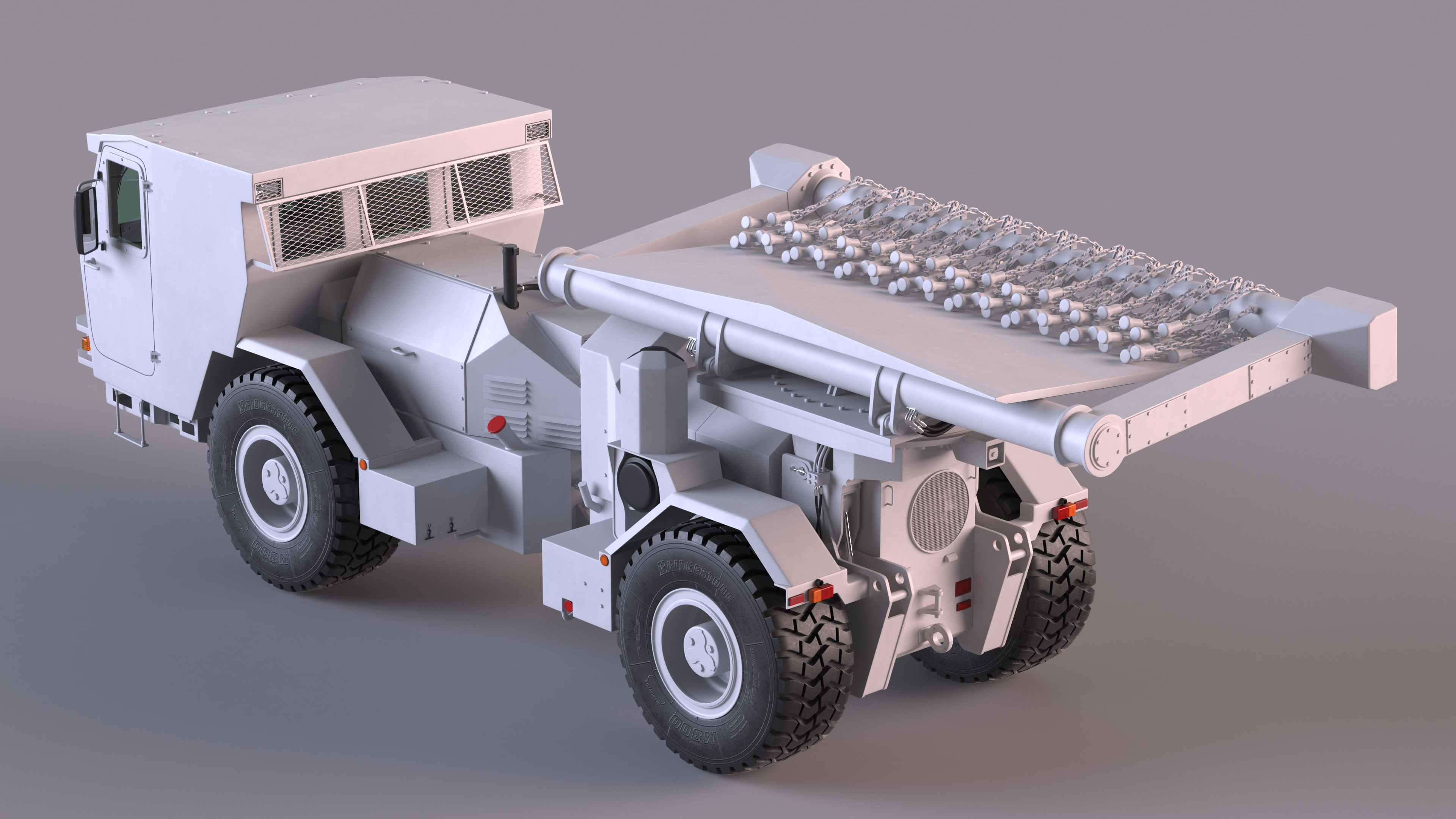 3D White Mine Clearing Vehicle Hydrema 910 Rigged