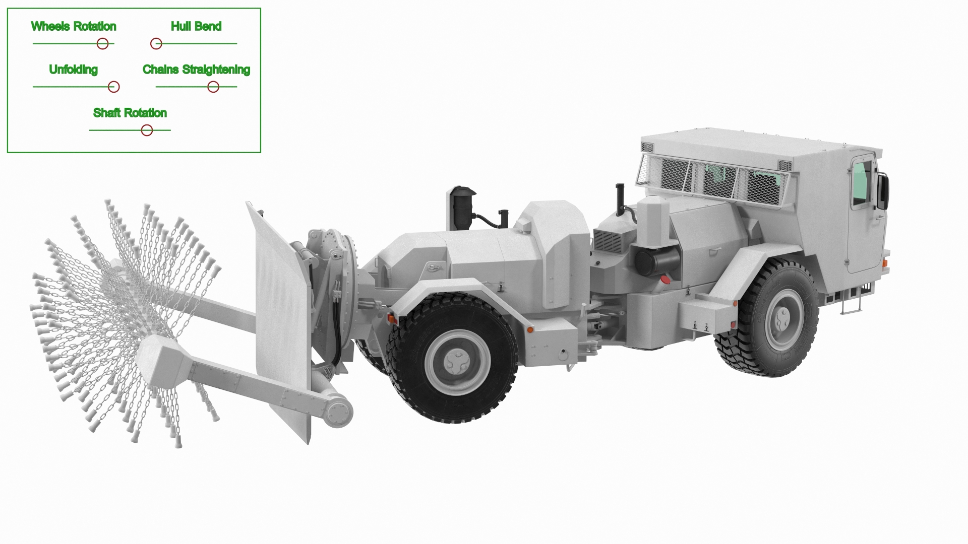 3D White Mine Clearing Vehicle Hydrema 910 Rigged