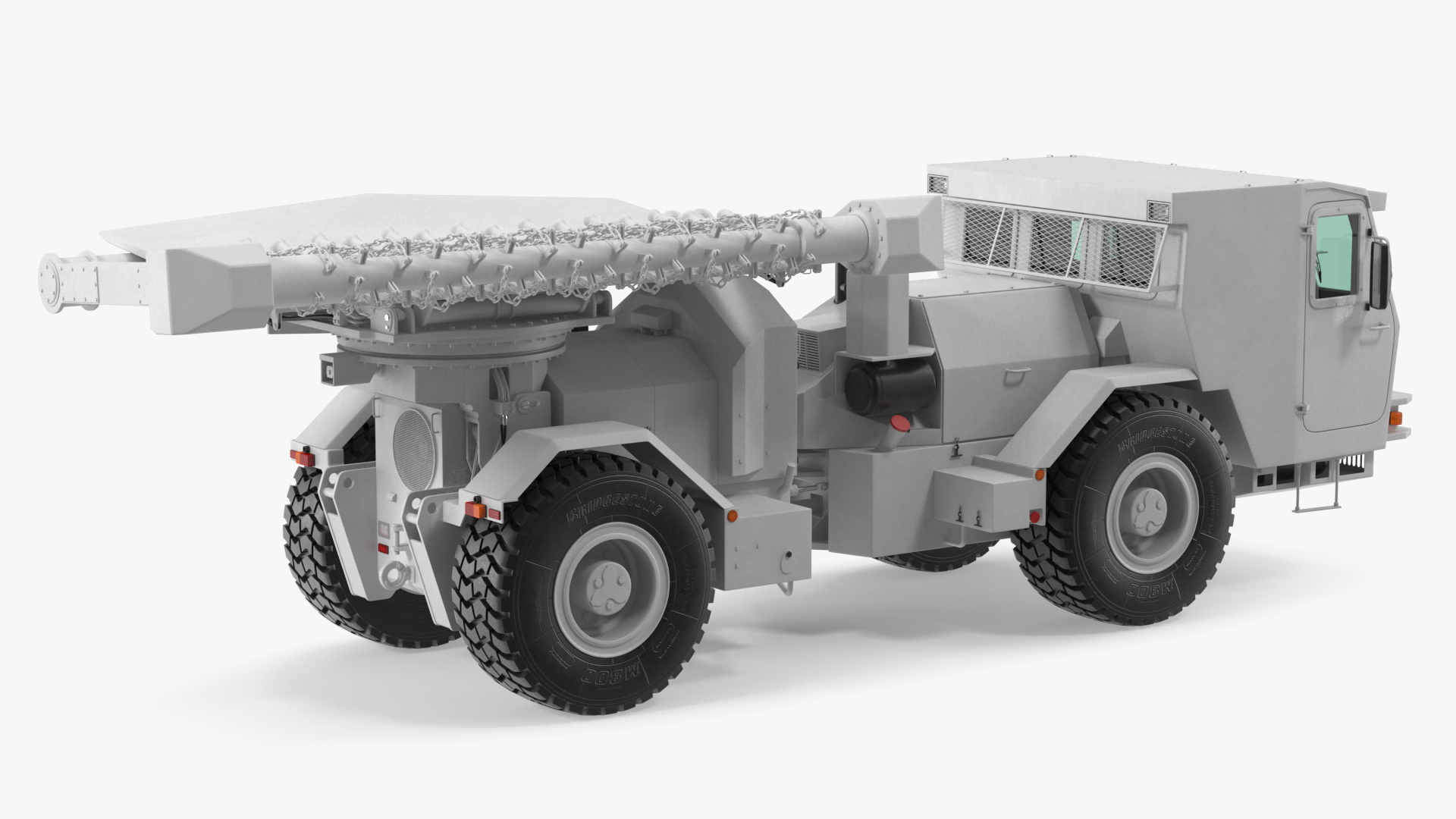 3D White Mine Clearing Vehicle Hydrema 910 Rigged