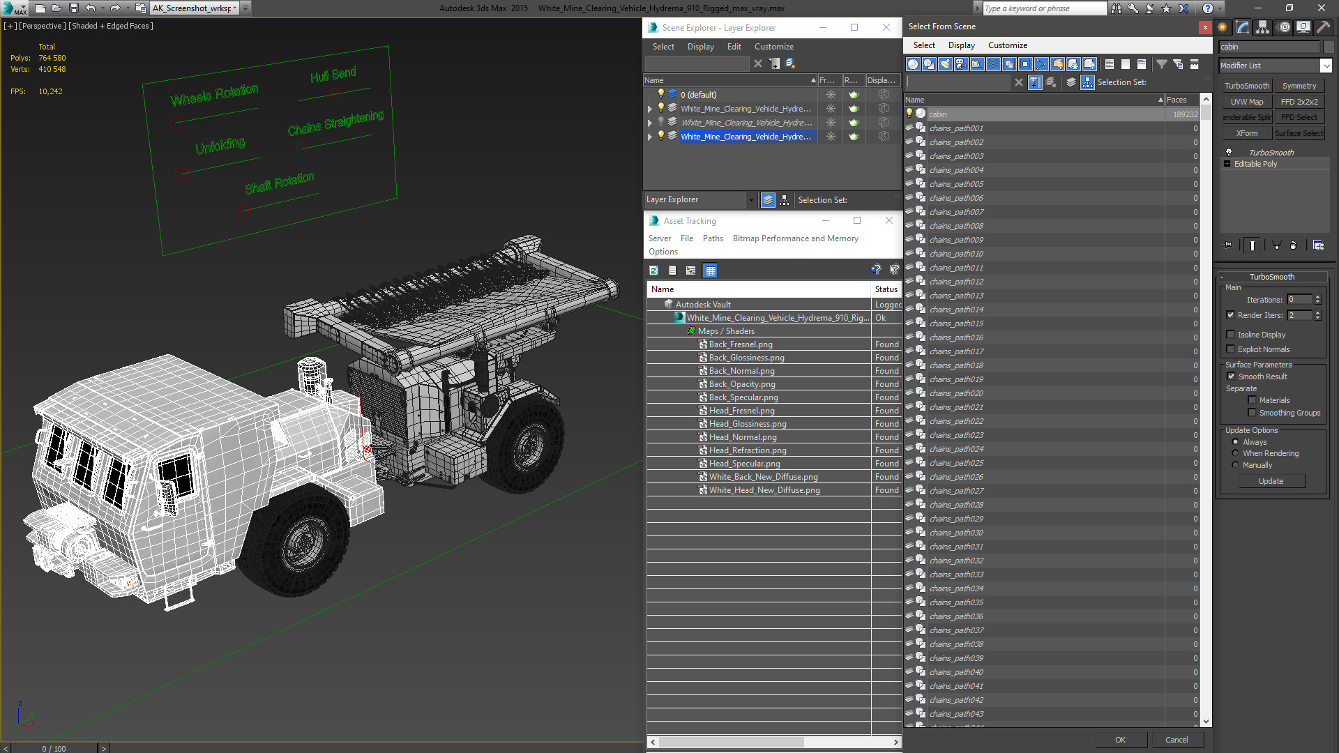 3D White Mine Clearing Vehicle Hydrema 910 Rigged
