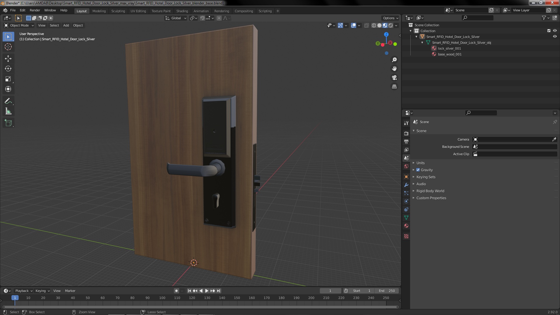 3D Smart RFID Hotel Door Lock Silver model