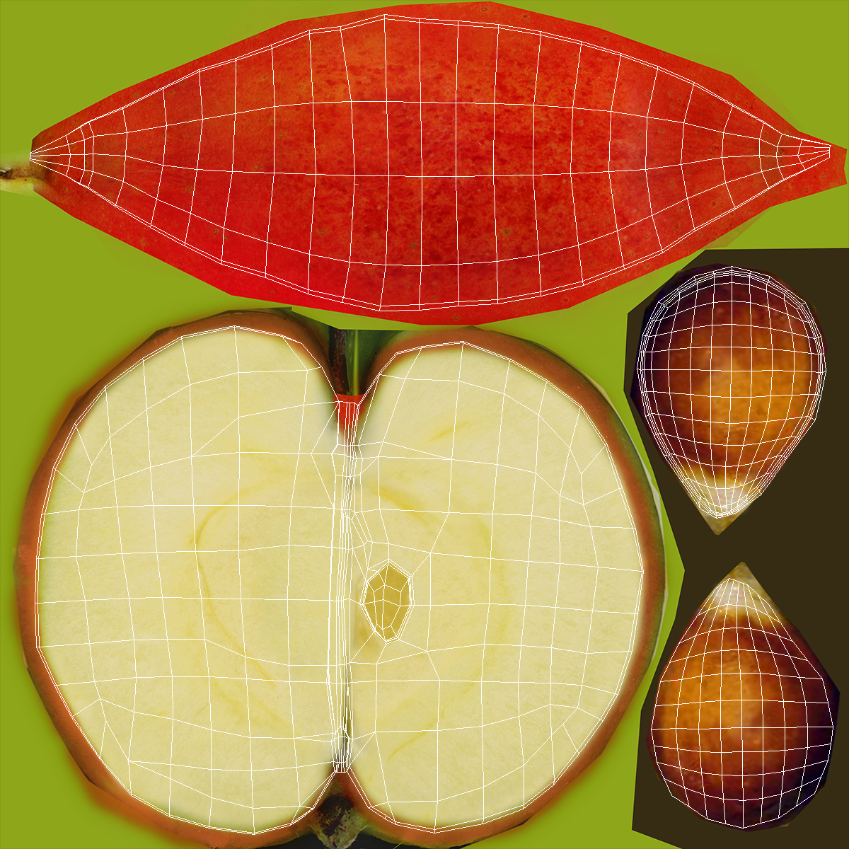 3D Sliced Red Apple Half