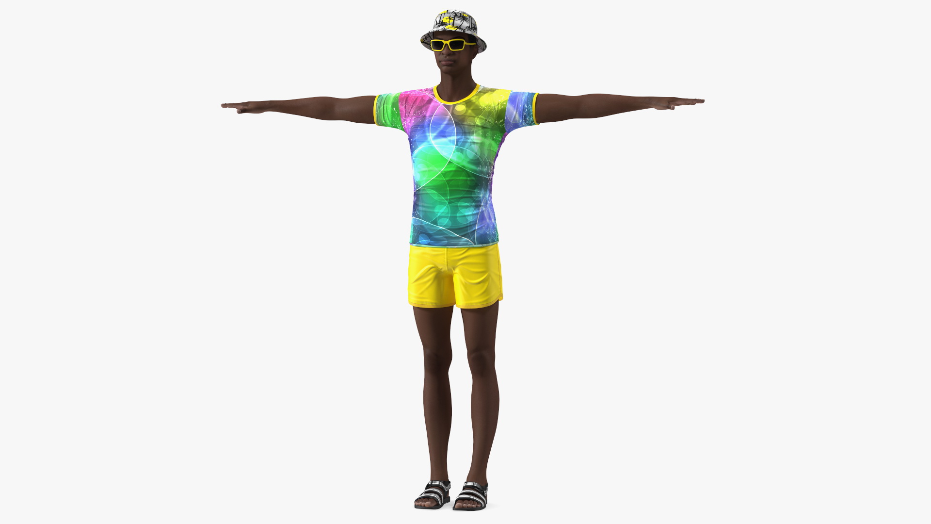 Dark Skin Teenager Beach Style T Pose 3D