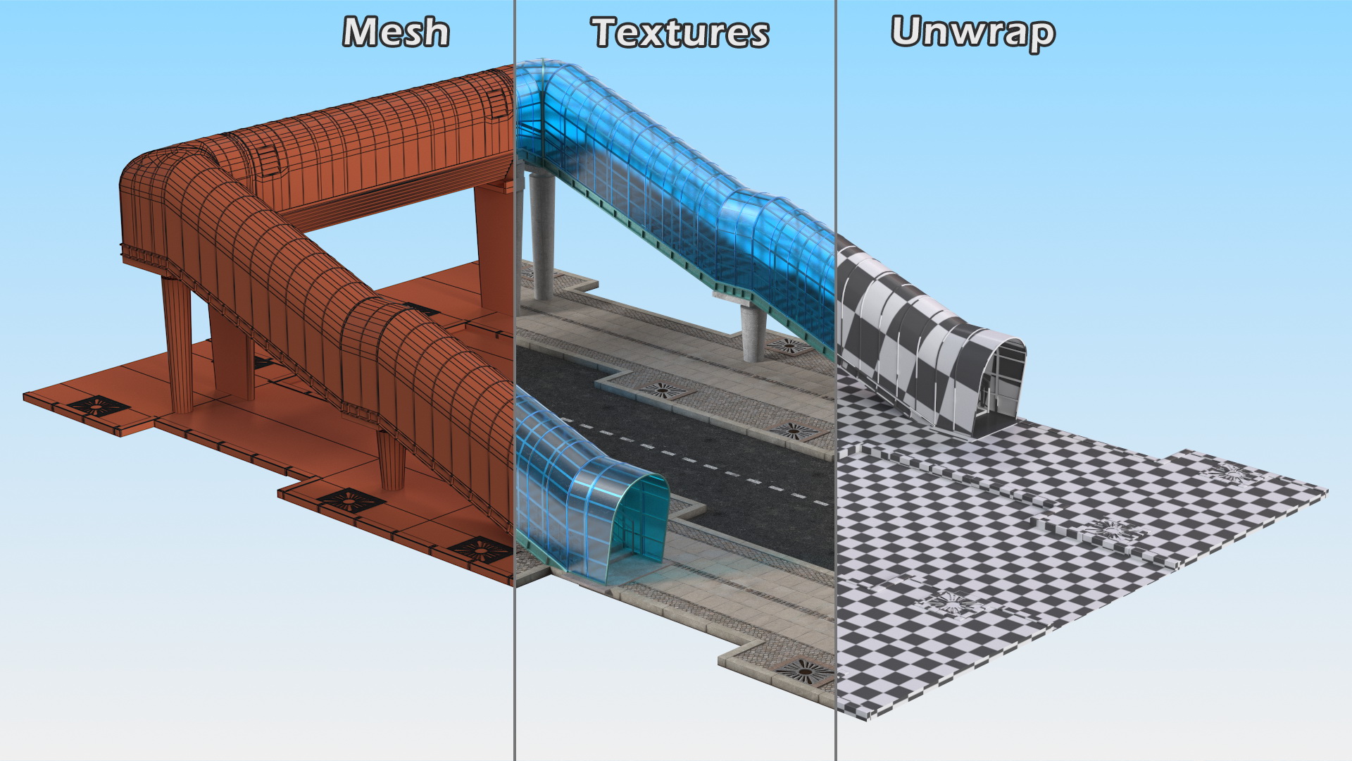 Above Ground Pedestrian with Street Fragment 3D model