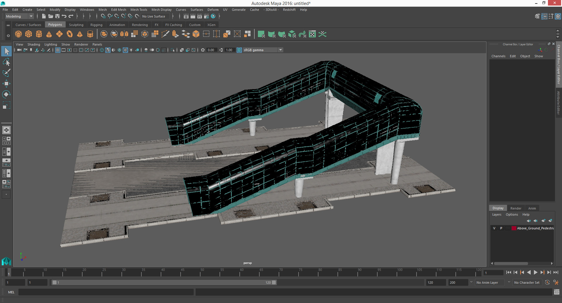 Above Ground Pedestrian with Street Fragment 3D model
