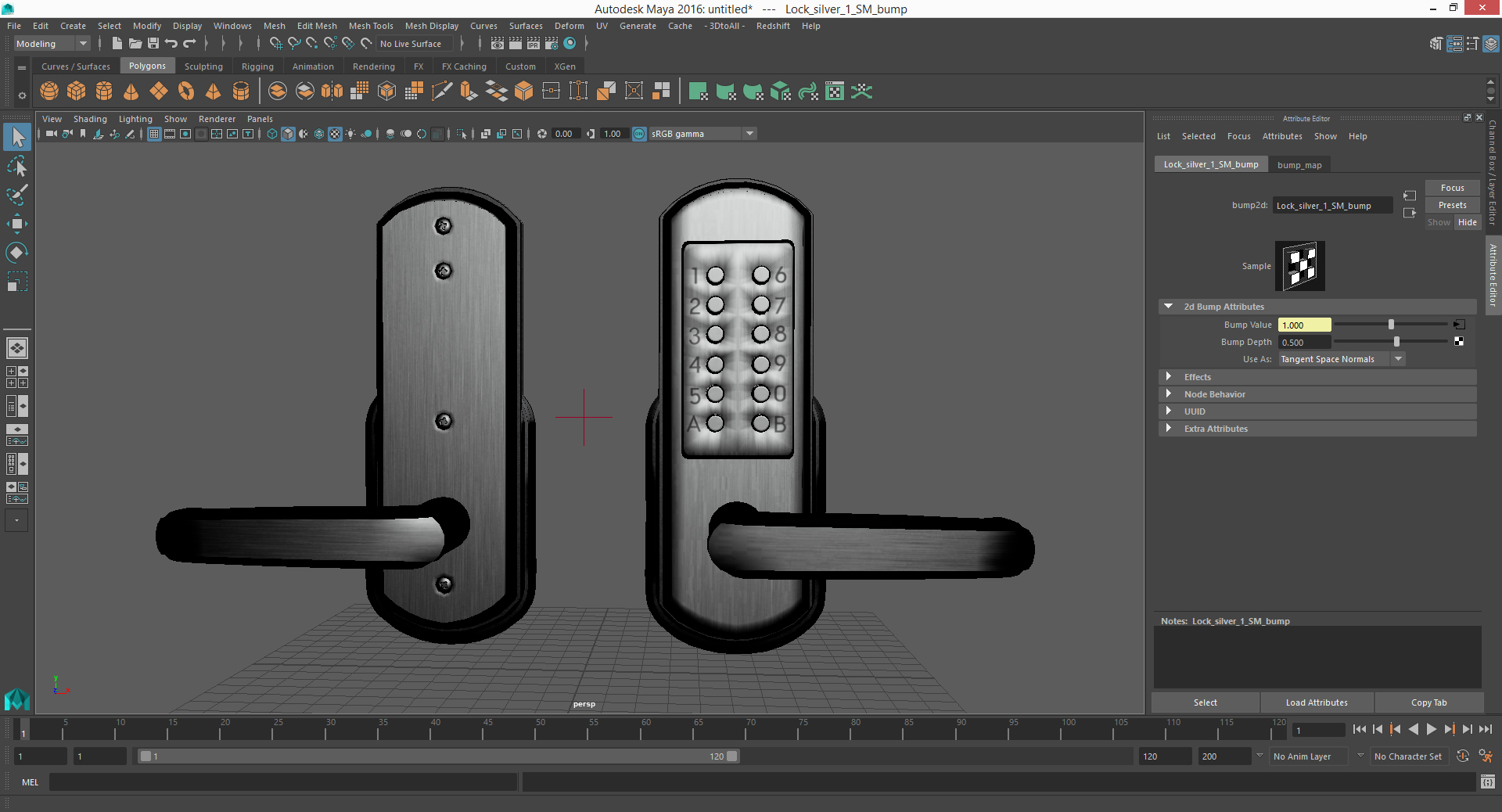 3D Push Button Door Lock Silver model