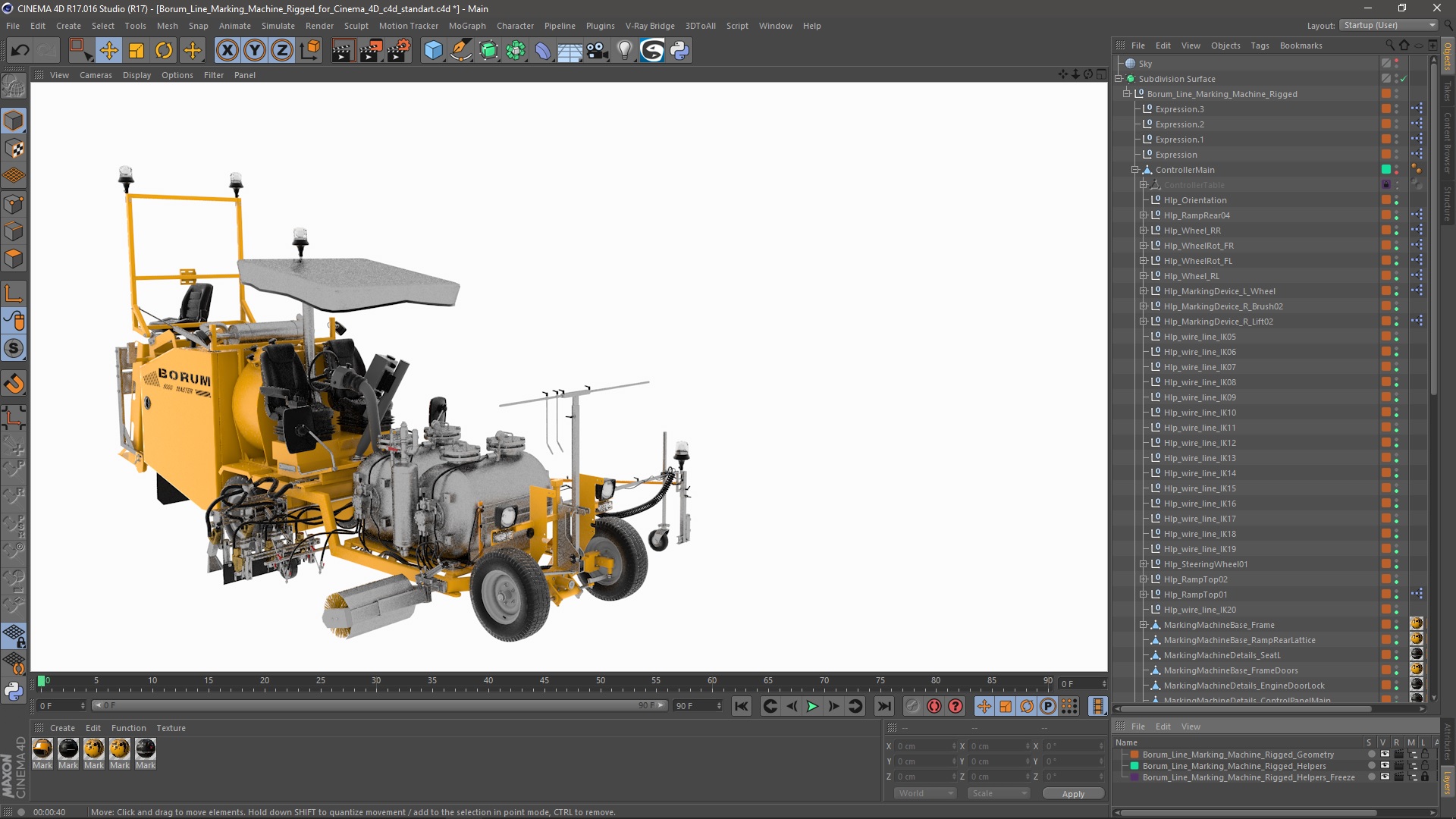 Borum Line Marking Machine Rigged for Cinema 4D 3D
