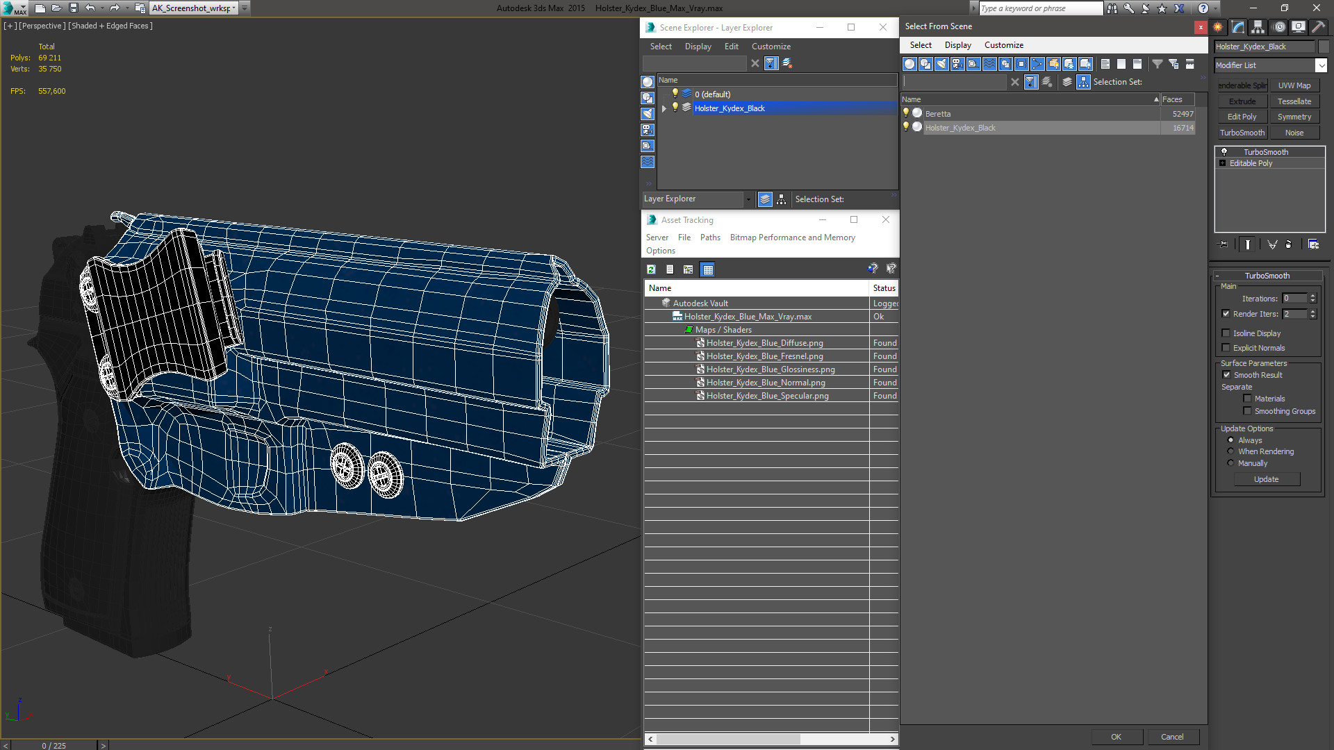 Holster Beretta 92 Kydex Blue 3D model