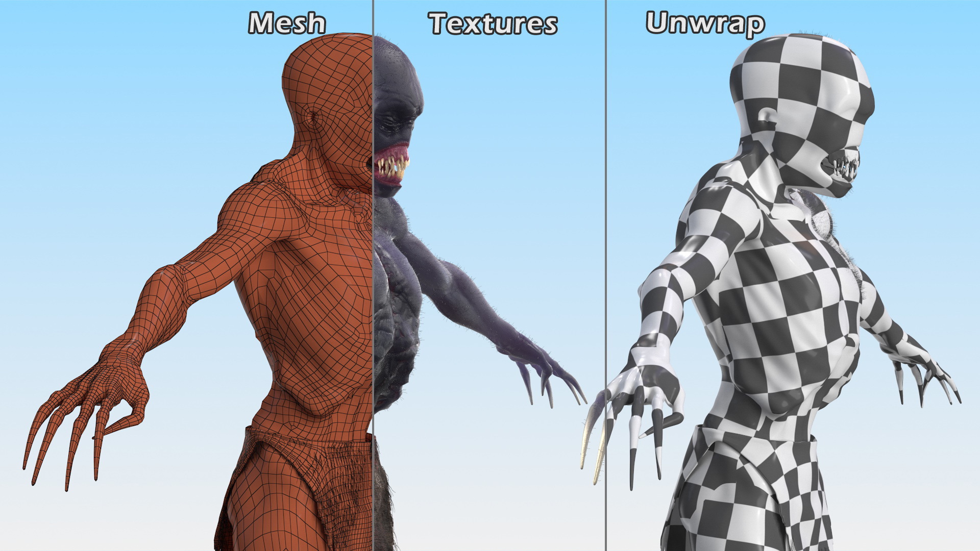 3D model Scary Creature T Pose Fur