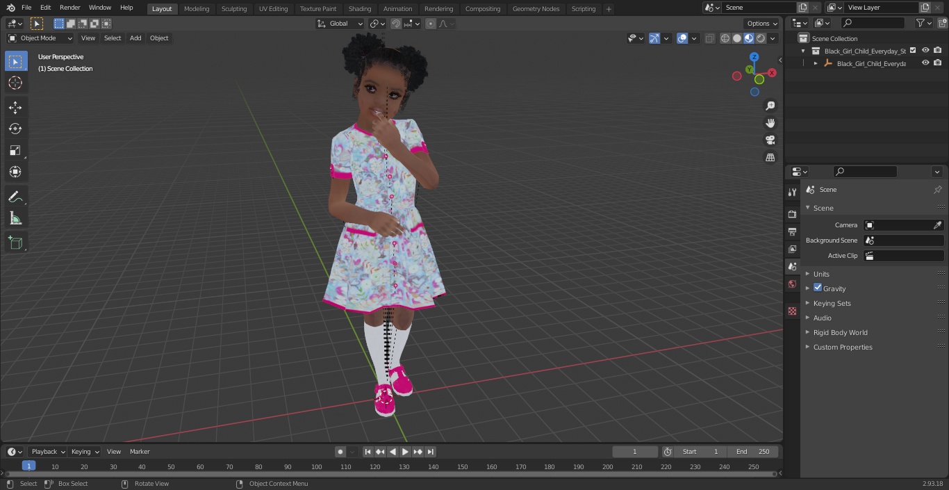 3D model Black Girl Child Everyday Style Standing