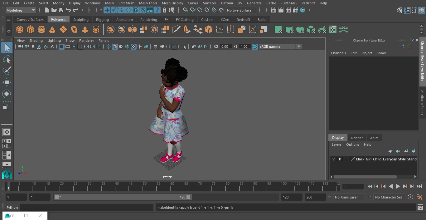 3D model Black Girl Child Everyday Style Standing