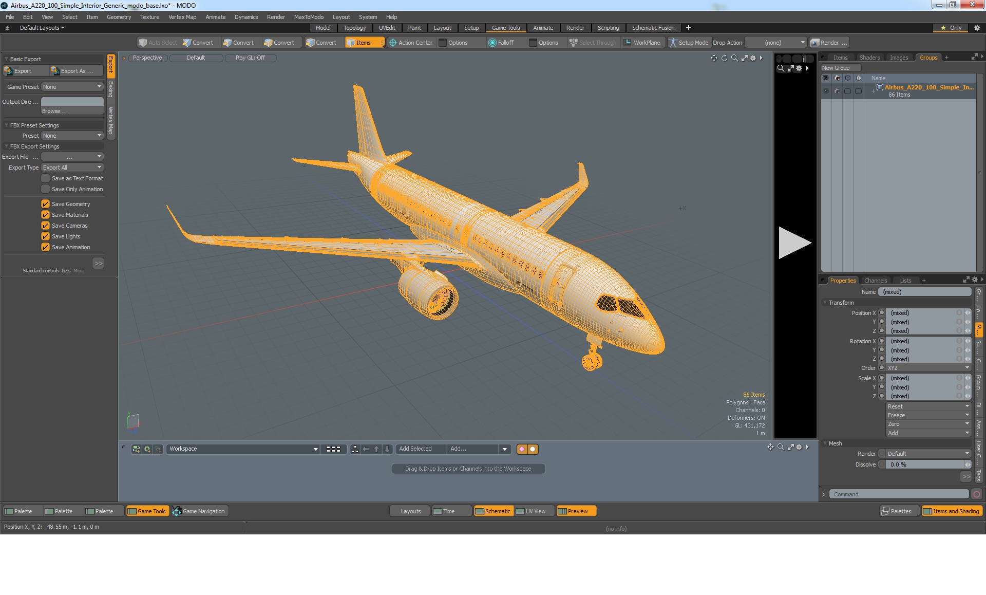 Airbus A220 100 Simple Interior Generic 3D model