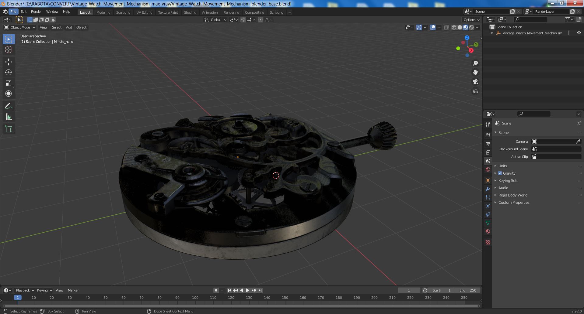 Vintage Watch Movement Mechanism 3D