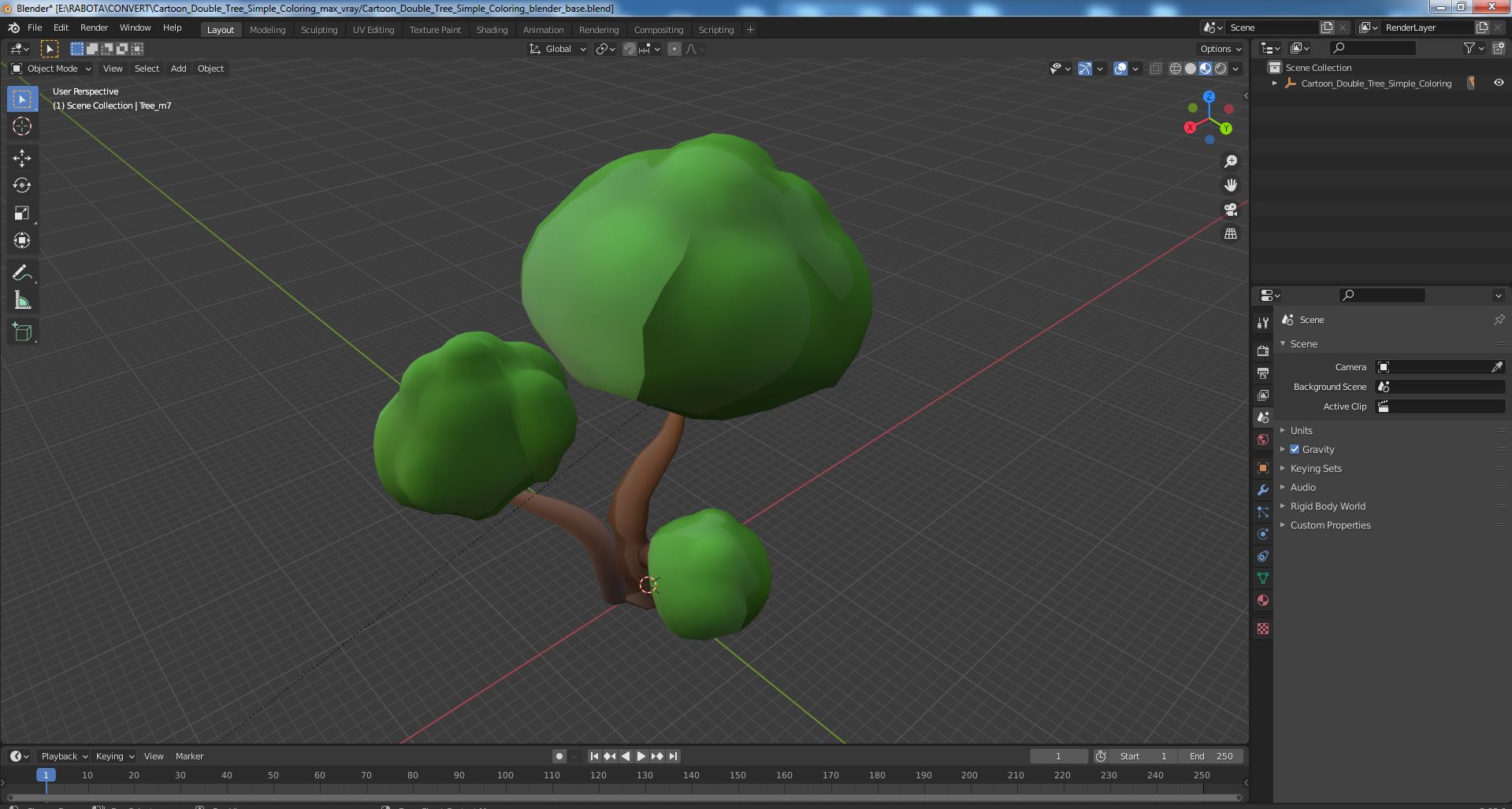 3D model Cartoon Double Tree Simple Coloring