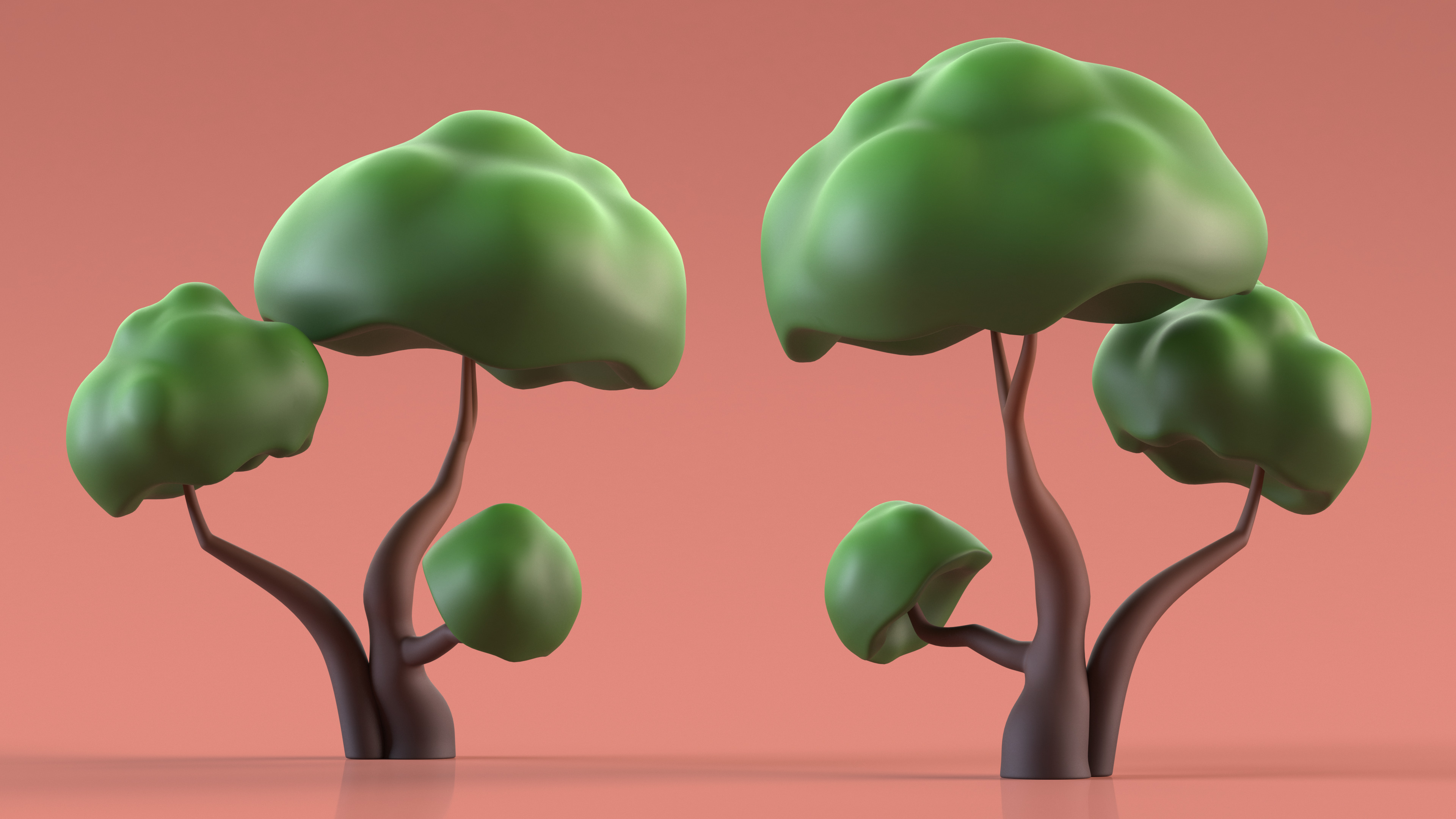 3D model Cartoon Double Tree Simple Coloring