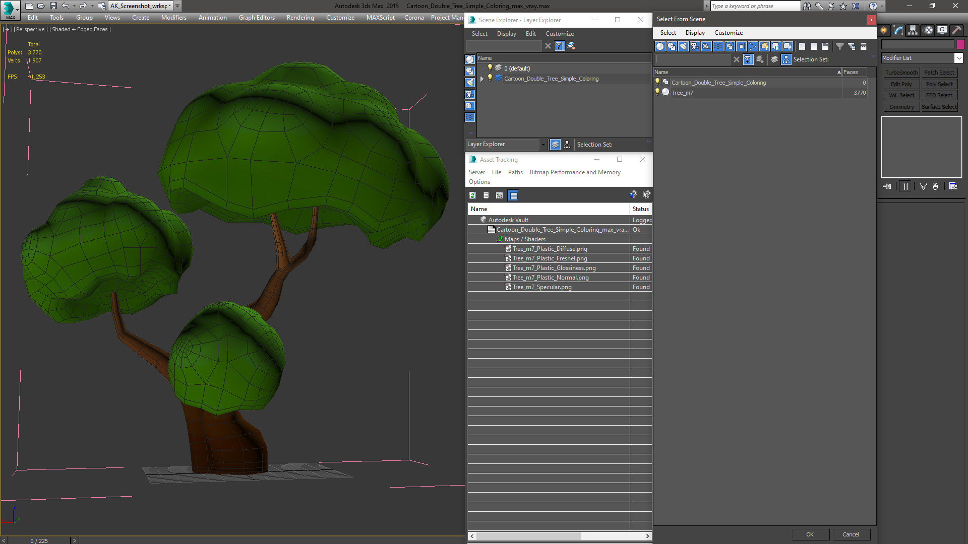 3D model Cartoon Double Tree Simple Coloring