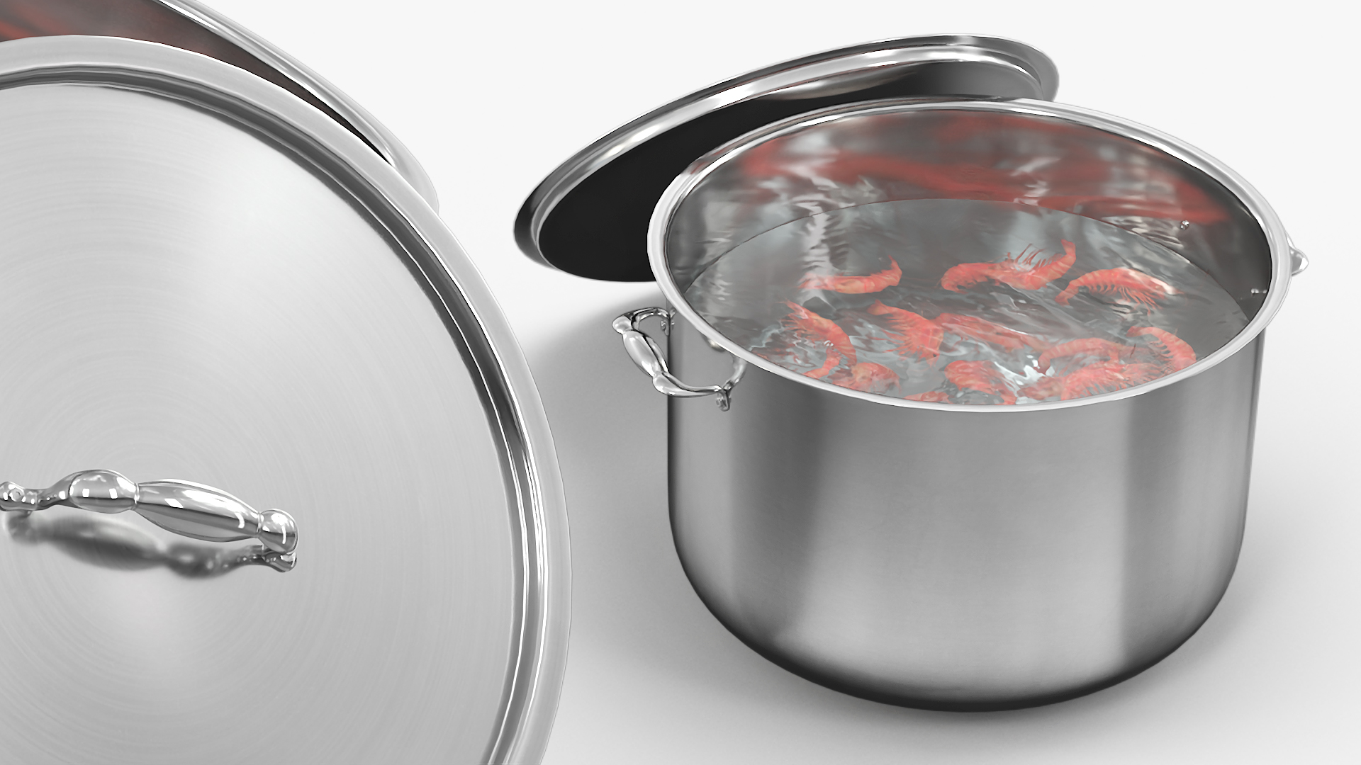 Boiled Shrimp in Stainless Steel Stockpot