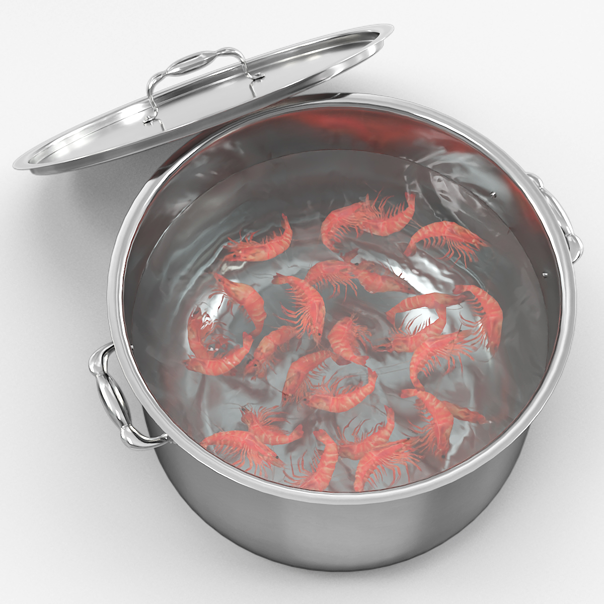 Boiled Shrimp in Stainless Steel Stockpot 3D model preview