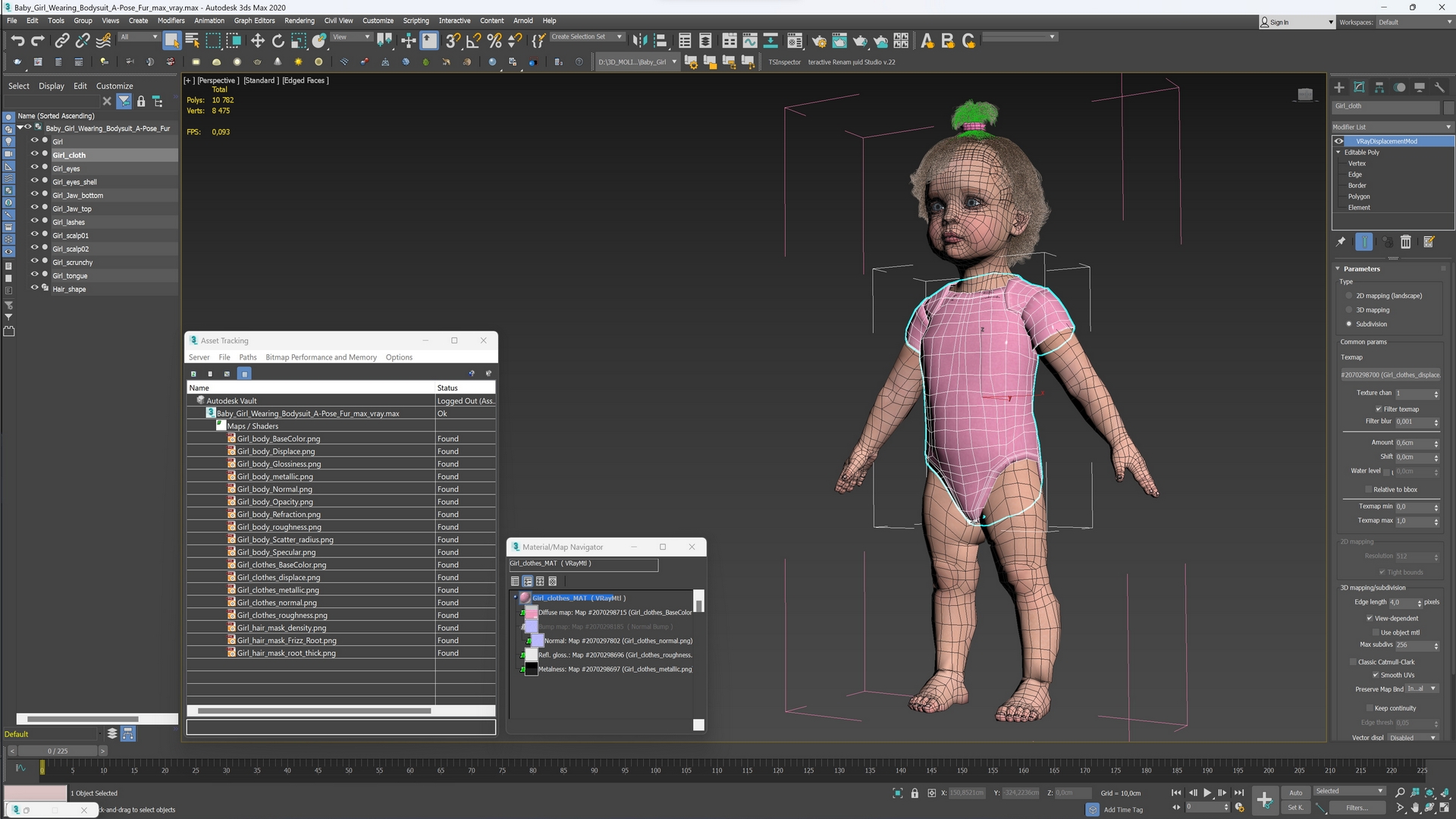 Baby Girl Wearing Bodysuit A-Pose Fur 3D