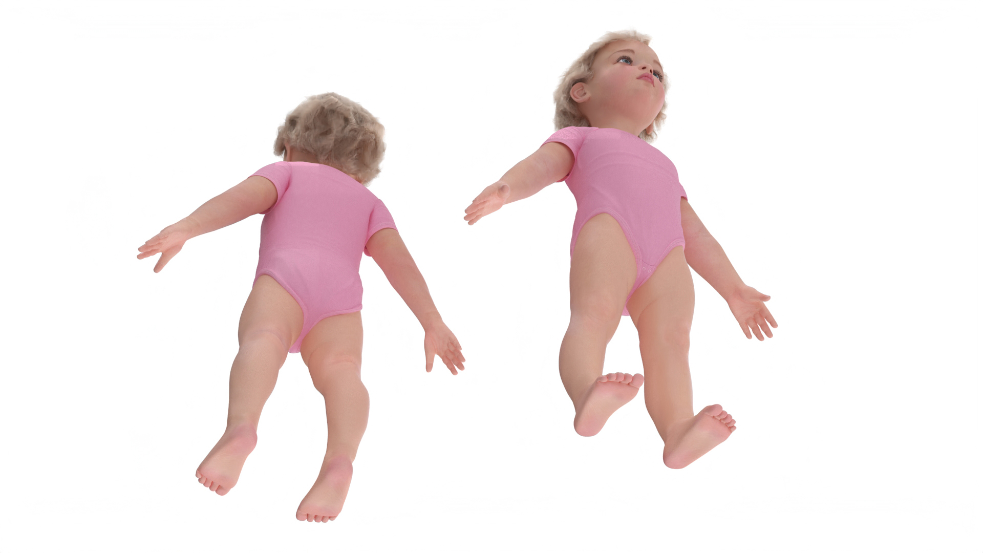 Baby Girl Wearing Bodysuit A-Pose Fur 3D