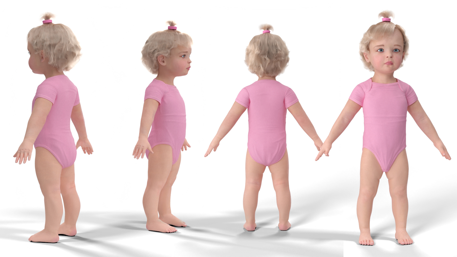 Baby Girl Wearing Bodysuit A-Pose Fur 3D