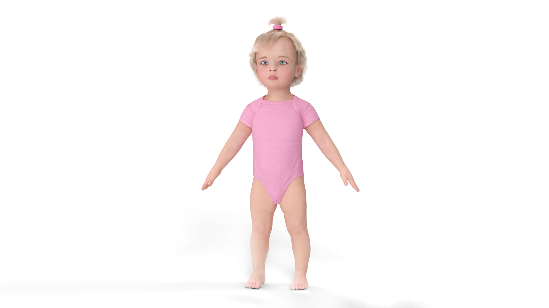 Baby Girl Wearing Bodysuit A-Pose Fur 3D