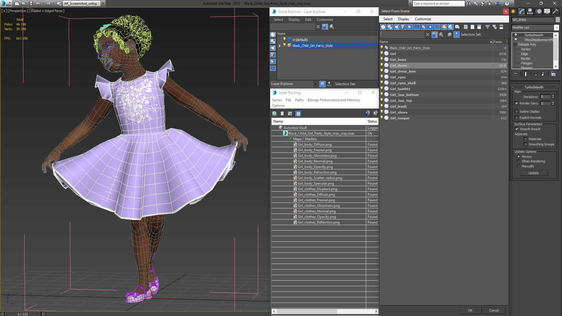 3D Black Child Girl Party Style model