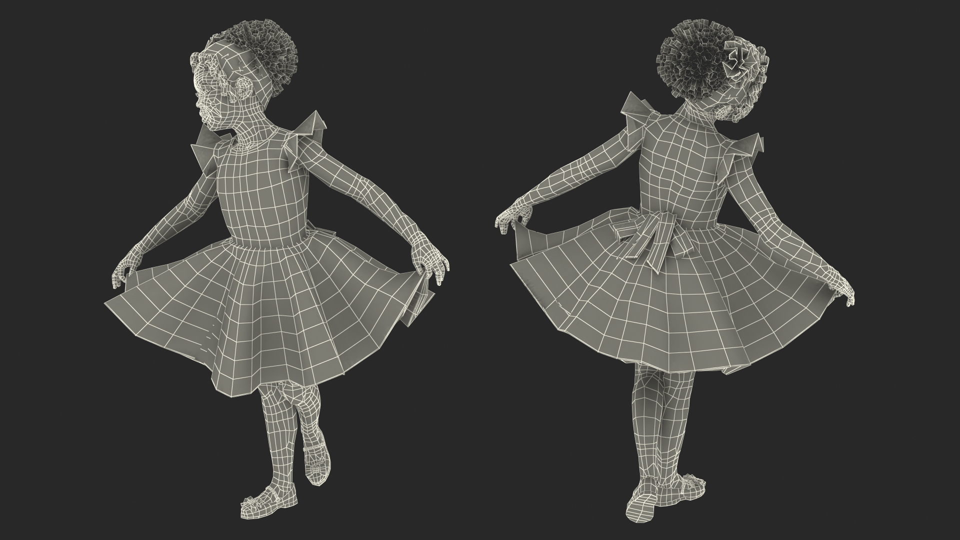 3D Black Child Girl Party Style model