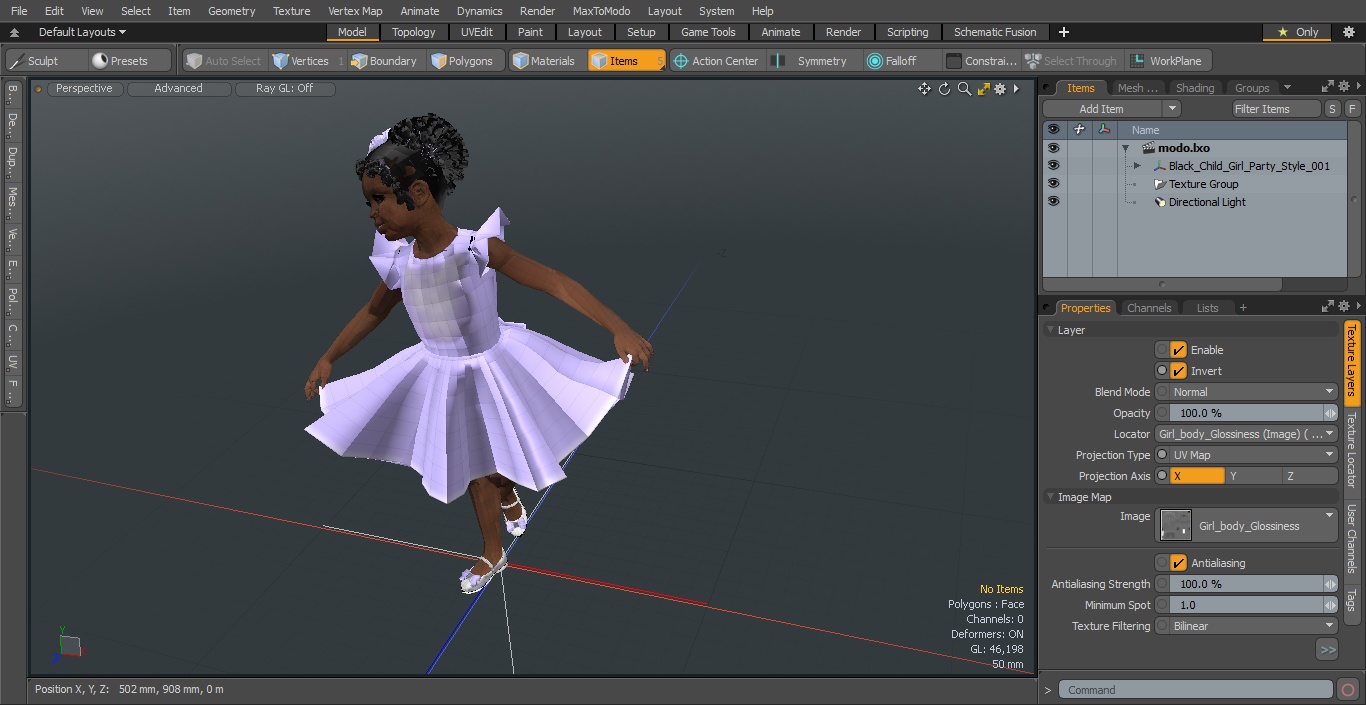3D Black Child Girl Party Style model