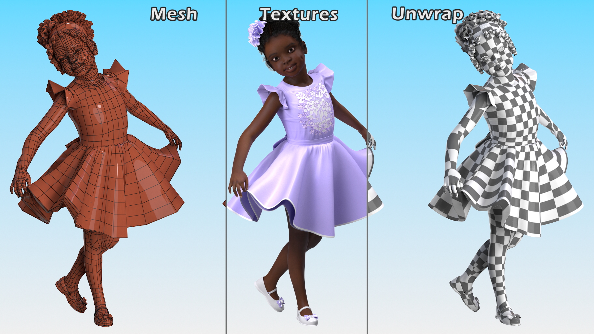 3D Black Child Girl Party Style model