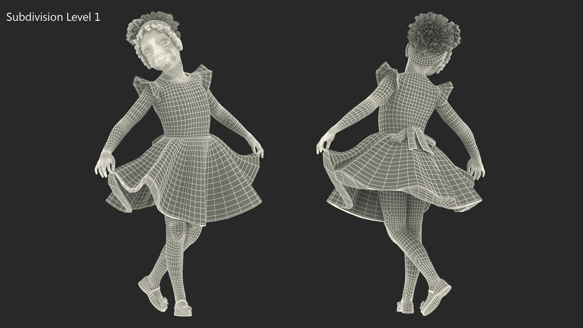 3D Black Child Girl Party Style model