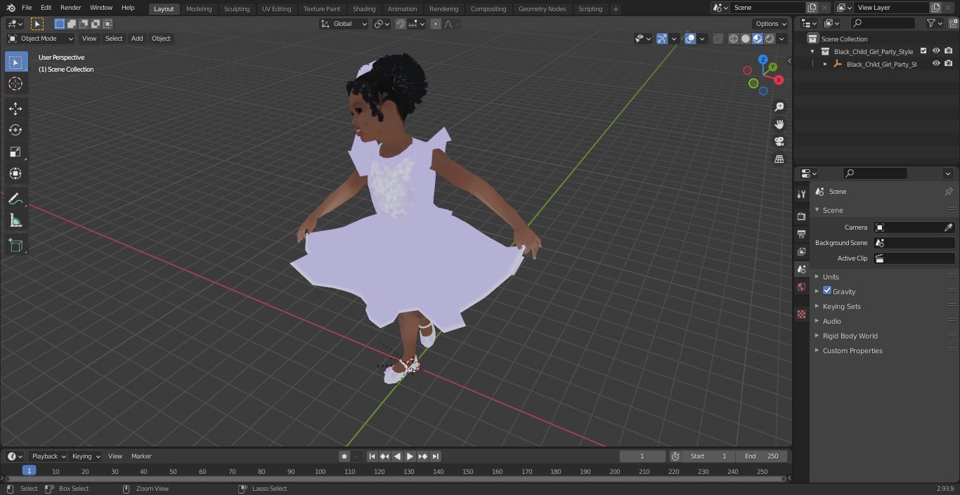 3D Black Child Girl Party Style model