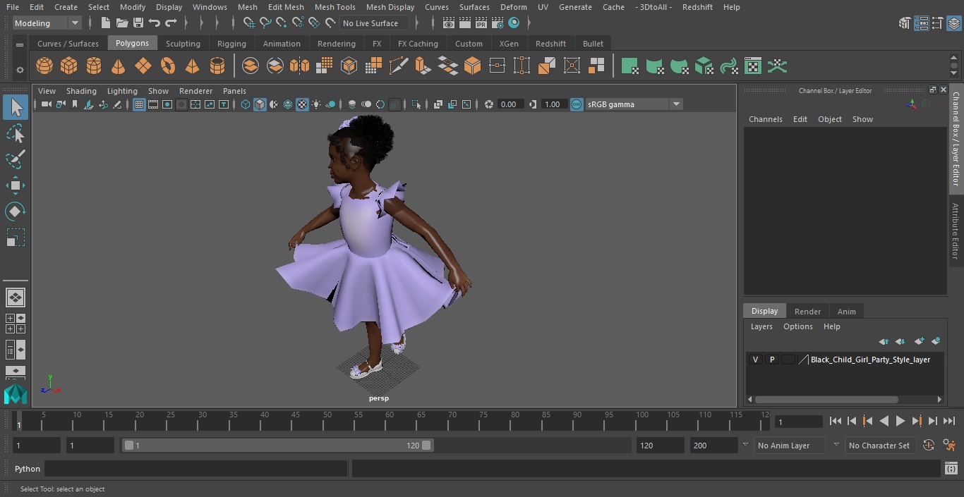 3D Black Child Girl Party Style model