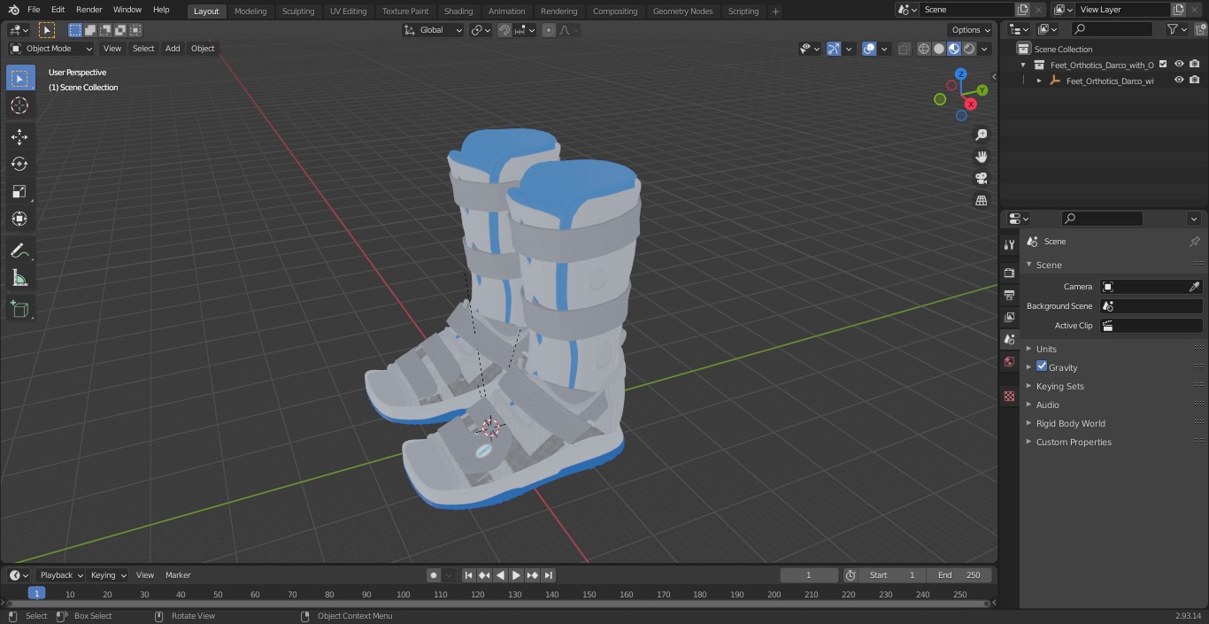 3D Feet Orthotics Darco with Off-Loading Shoes for 3D Print