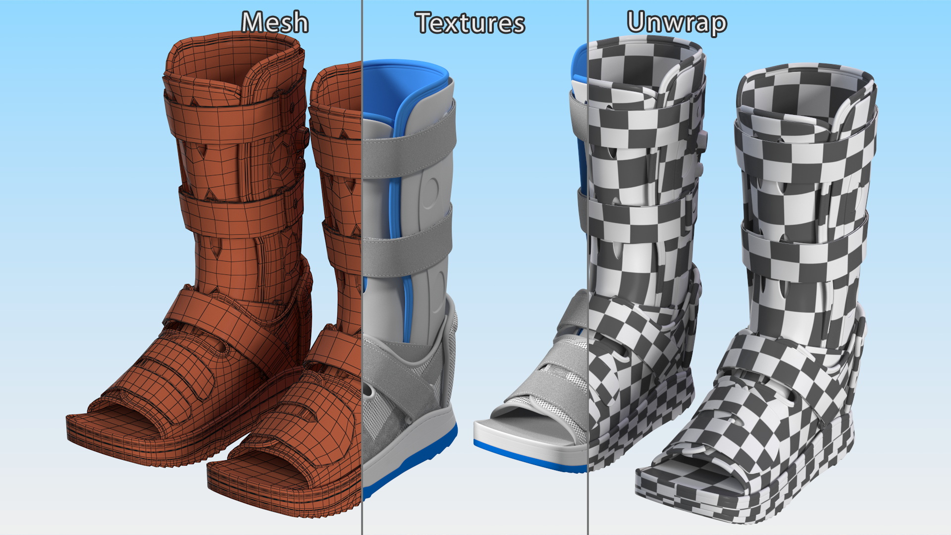 3D Feet Orthotics Darco with Off-Loading Shoes for 3D Print